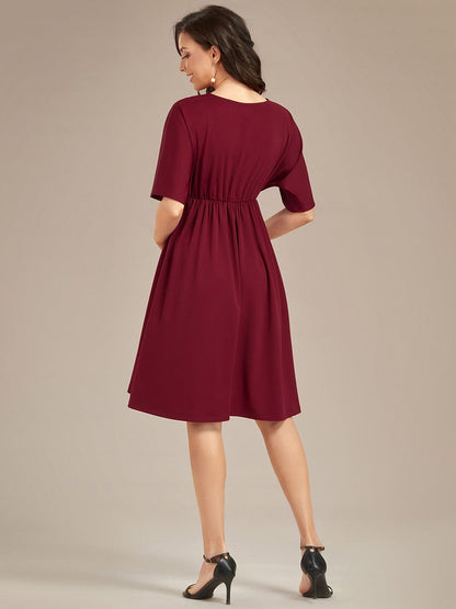 Pleated V-Neck Maternity Dresses with Stretch Fabric
