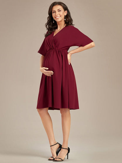 Pleated V-Neck Maternity Dresses with Stretch Fabric