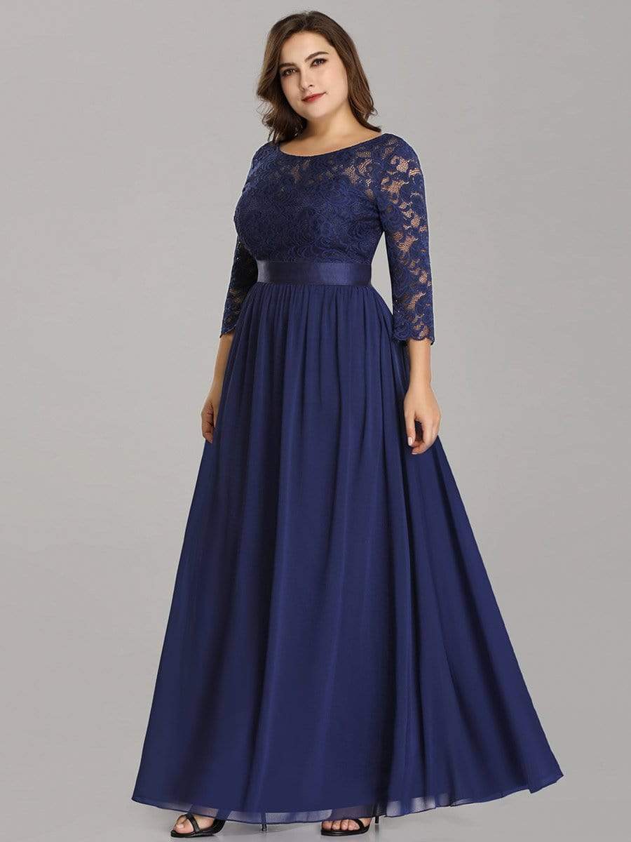 Plus Size Long Lace Sleeve Formal Evening Gowns