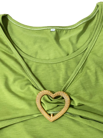 Plus Size Elegant Dress, Women's Plus Plain Long Sleeve Layered Heart Ring Decor Round Neck Maxi Dress