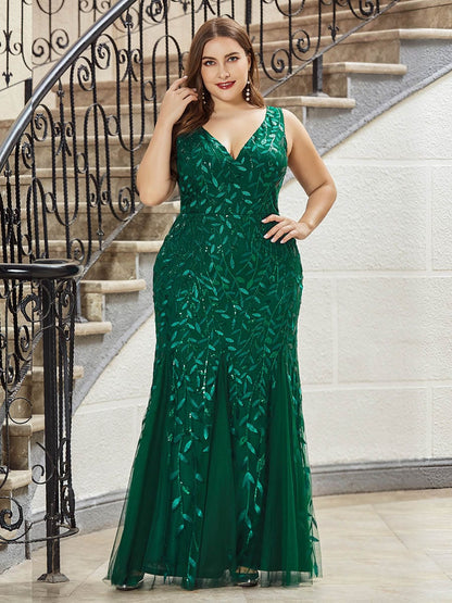 Plus Size Sparkling Sequin Mermaid Evening Dress for Women