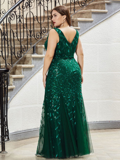 Plus Size Sparkling Sequin Mermaid Evening Dress for Women