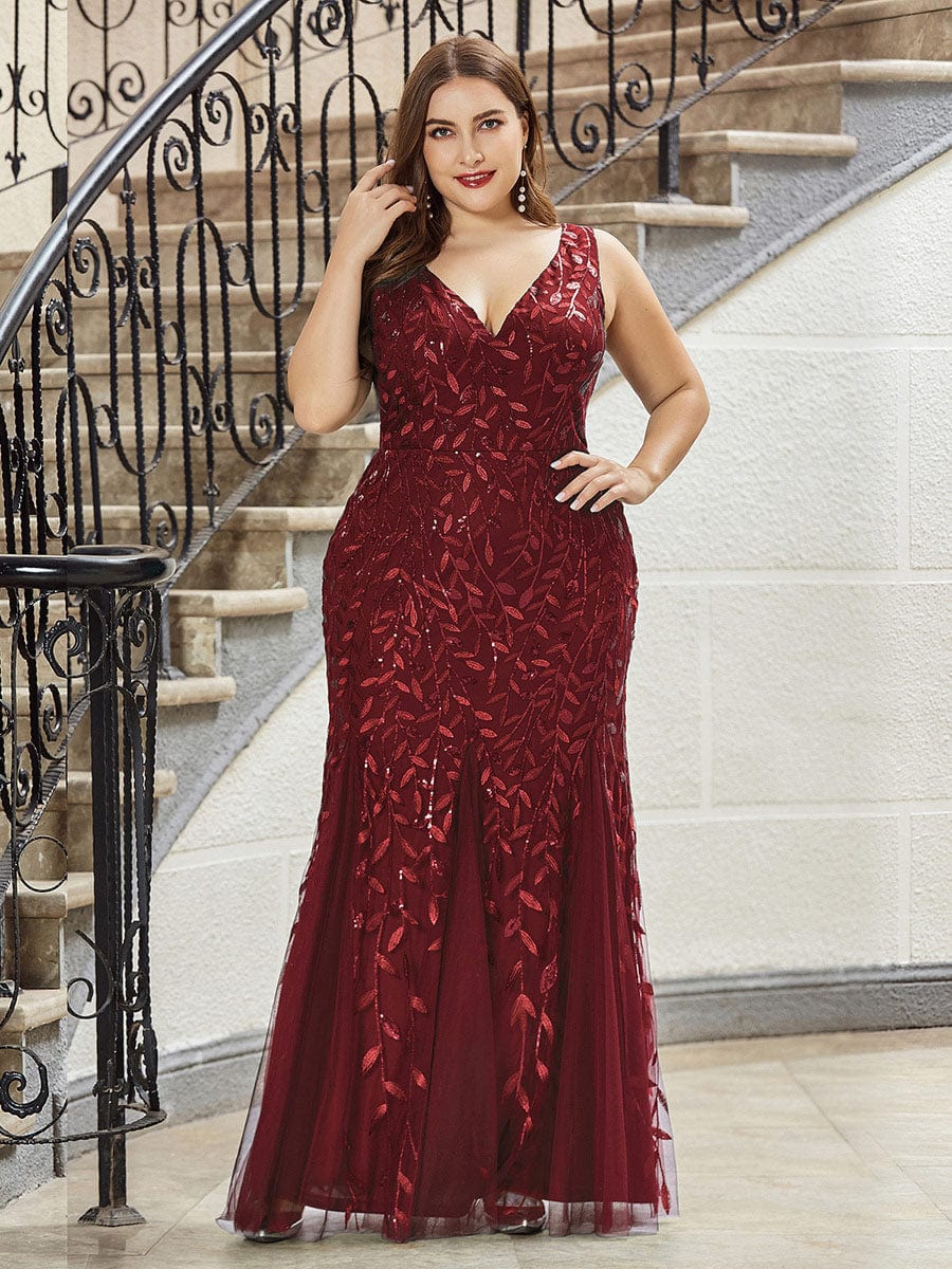 Plus Size Sparkling Sequin Mermaid Evening Dress for Women