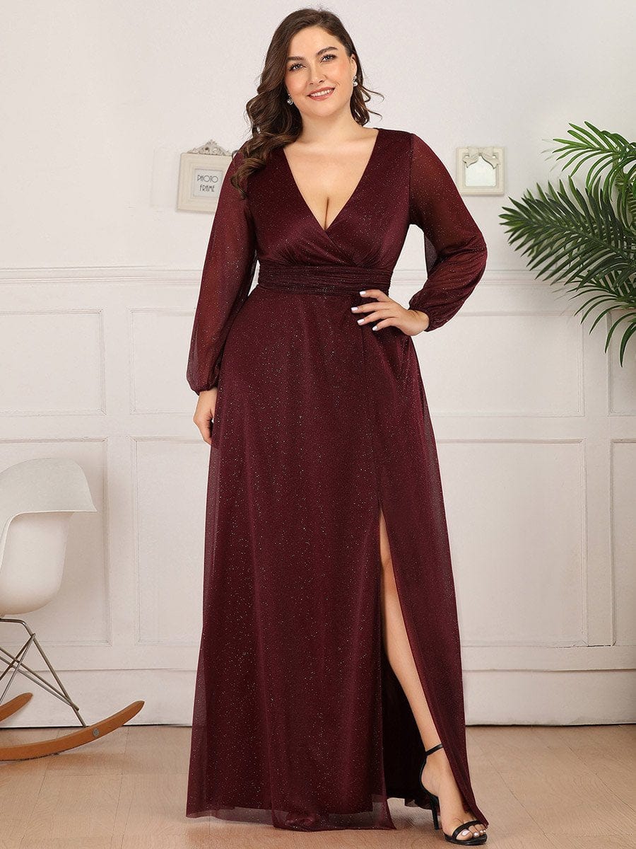 Plus Size Women's V-Neck Shiny Evening Dress for Every Occasion