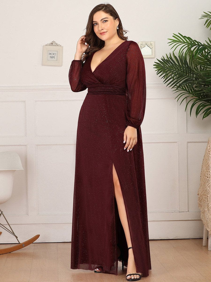 Plus Size Women's V-Neck Shiny Evening Dress for Every Occasion
