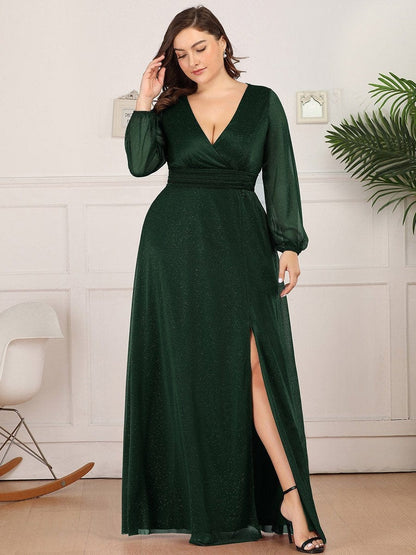 Plus Size Women's V-Neck Shiny Evening Dress for Every Occasion