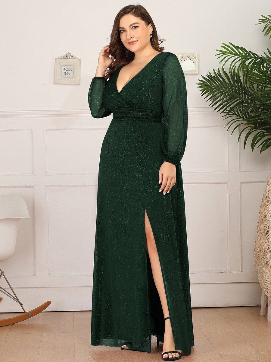 Plus Size Women's V-Neck Shiny Evening Dress for Every Occasion