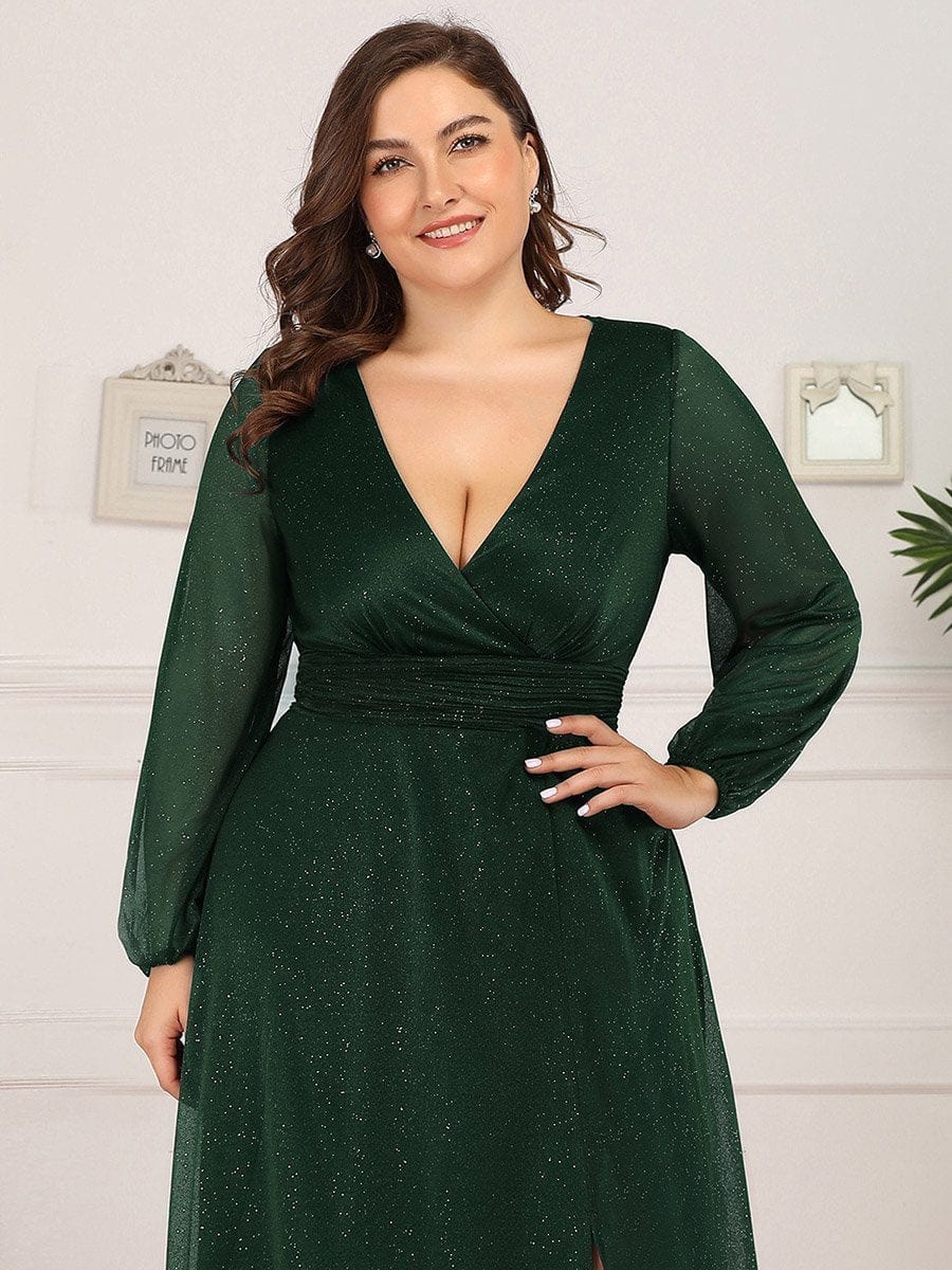 Plus Size Women's V-Neck Shiny Evening Dress for Every Occasion