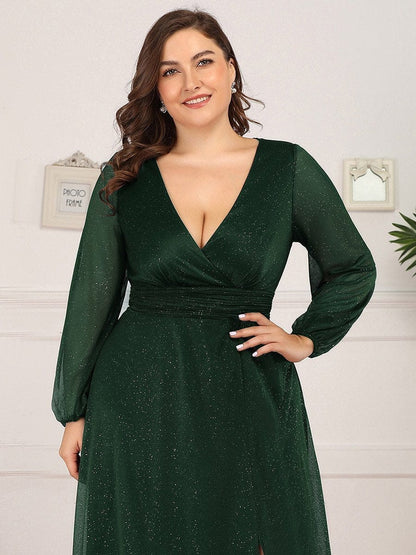 Plus Size Women's V-Neck Shiny Evening Dress for Every Occasion