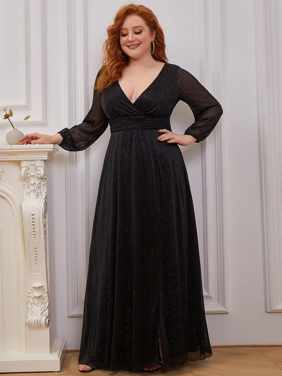 Plus Size Women's V-Neck Shiny Evening Dress for Every Occasion