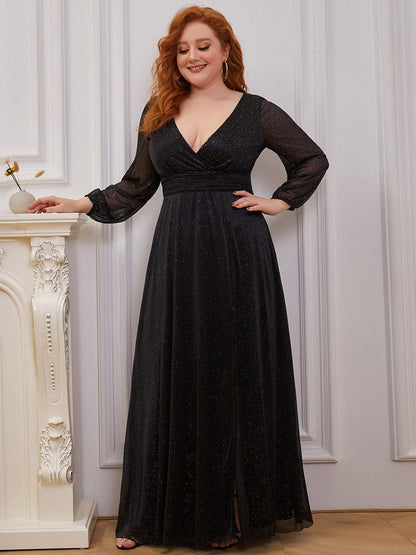Plus Size Women's V-Neck Shiny Evening Dress for Every Occasion