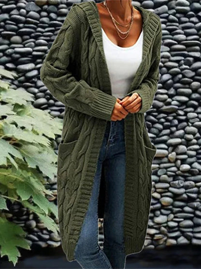 Women's Cardigan Hooded Cable Knit Polyester Pocket Knitted Fall Winter Regular Outdoor Daily Going out Fashion Streetwear Casual Long Sleeve Solid Color Wine Army Green Purple S M L