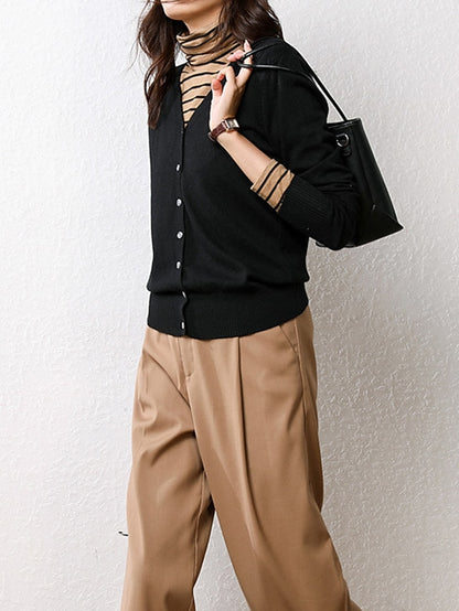 Women's Cardigan Sweater V Neck Ribbed Knit Polyester Button Fall Winter Short Daily Going out Weekend Stylish Casual Soft Long Sleeve Solid Color Haze blue Black White S M L