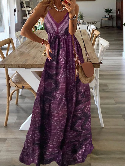 Women's Dress - Boho Dress Long Dress Maxi Dress Green Purple Pink Sleeveless Abstract Print Spring Summer V Neck Classic 2023 S M L XL