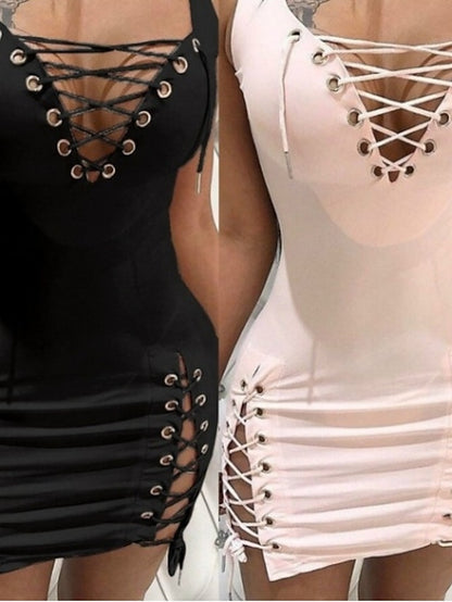 Women's Dress - Sheath Dress Mini Dress Black Pink Grey Sleeveless Pure Color Hollow Out Spring Summer V Neck Hot Spring Dress 2022 S M L XL XXL