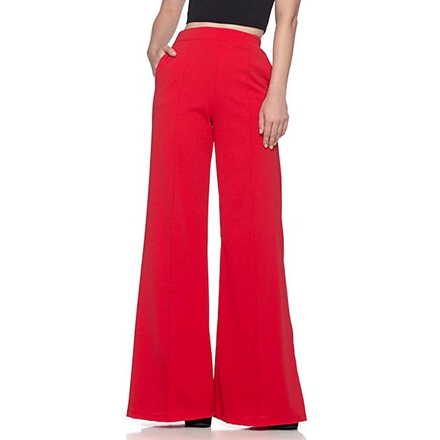 Women's Dress Wide Leg Pants Bootcut Flare Full Length Pocket Baggy Micro-elastic Mid Waist Streetwear Casual Casual Weekend Black White S M Summer Spring & Fall