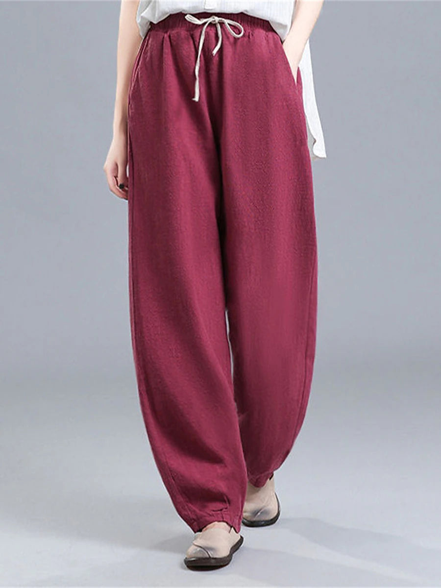 Women's Pants Trousers Linen Cotton Blend Plain Black White Vacation High Waist Full Length Outdoor Street Fall Winter