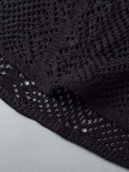 Pointelle Knit Black Scallop Trim Short Sleeve Top