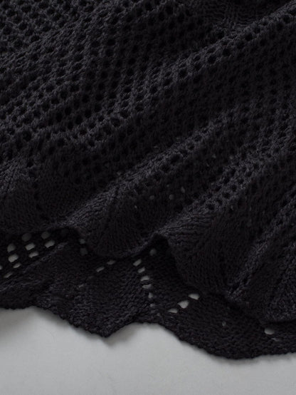 Pointelle Knit Black Scallop Trim Short Sleeve Top