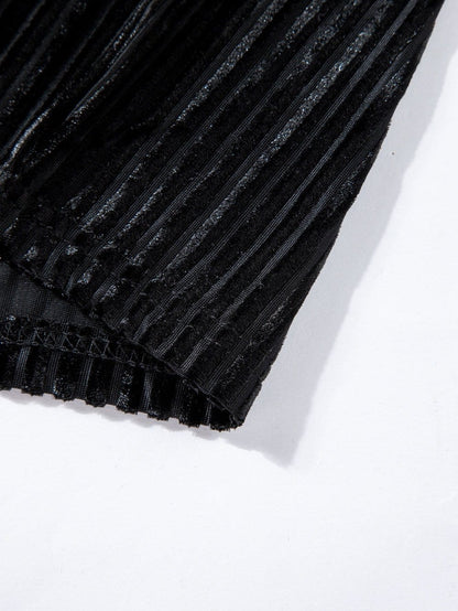 Polka Dot Striped Mesh Frilled Neck Bubble Sleeve Dress