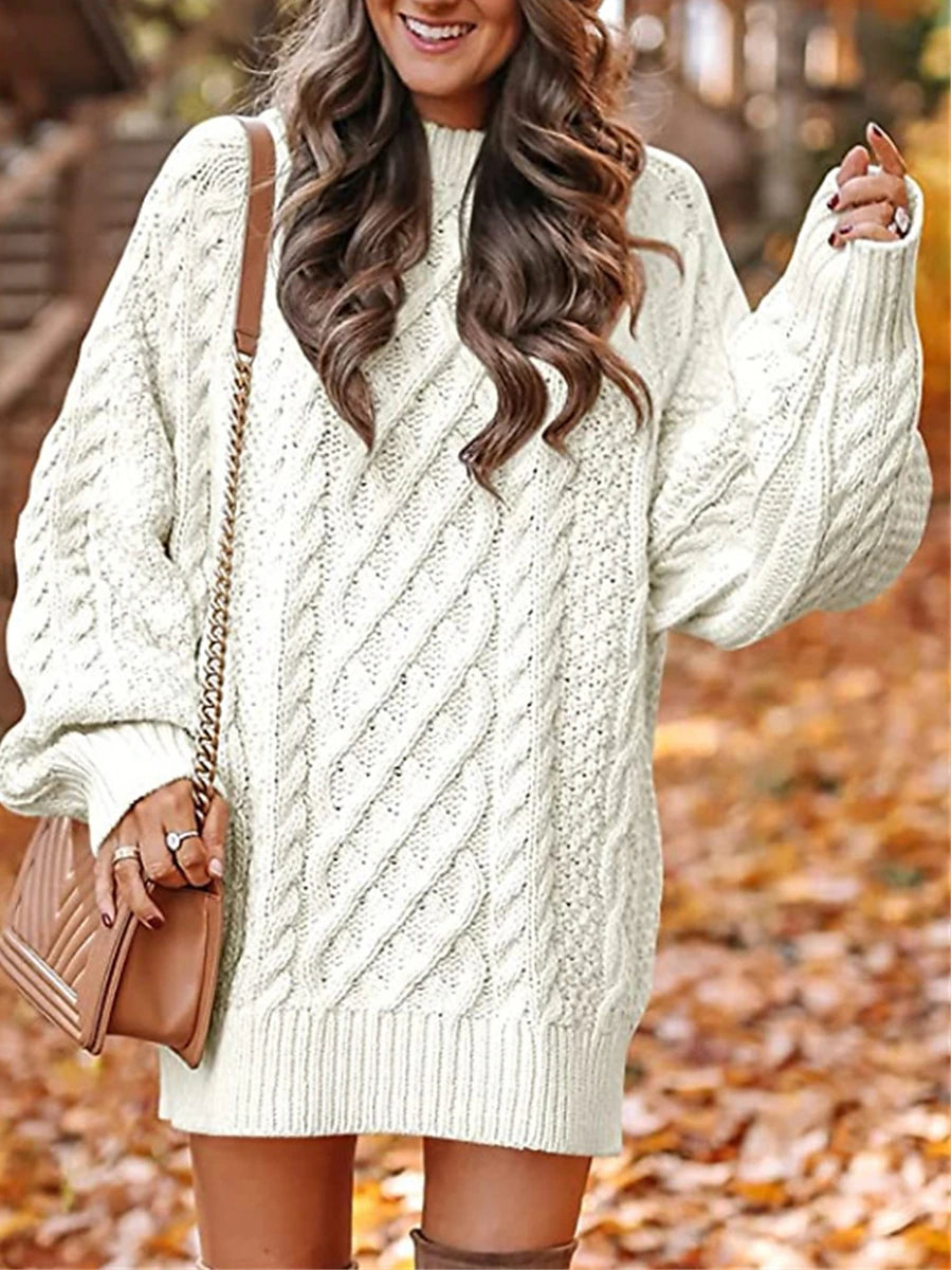 Women's Pullover Sweater Jumper Crew Neck Cable Knit Acrylic Oversized Fall Winter Regular Outdoor Daily Going out Stylish Casual Soft Long Sleeve Solid Color Black White Pink S M L