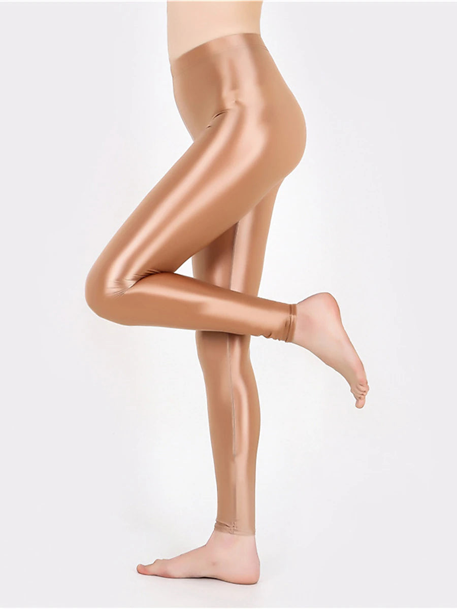 Women's Leggings Faux Leather Plain claret Robin's Egg Blue Active High Waist Ankle-Length Outdoor Yoga Fall Winter