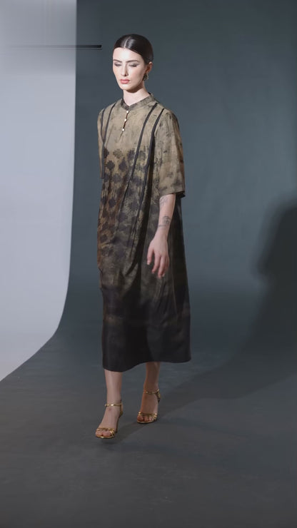 Geometric Print High-Neck Midi Dress