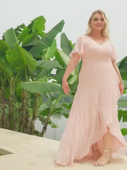 Plus Size Elegant Lotus Sleeves Chiffon Bridesmaid Dress