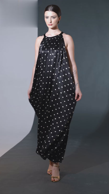 Black Polka Dot Halter Maxi Dress