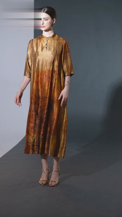 Geometric Print High-Neck Midi Dress