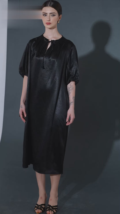 Emerald Green Satin Tunic with White Wide-Leg Pants