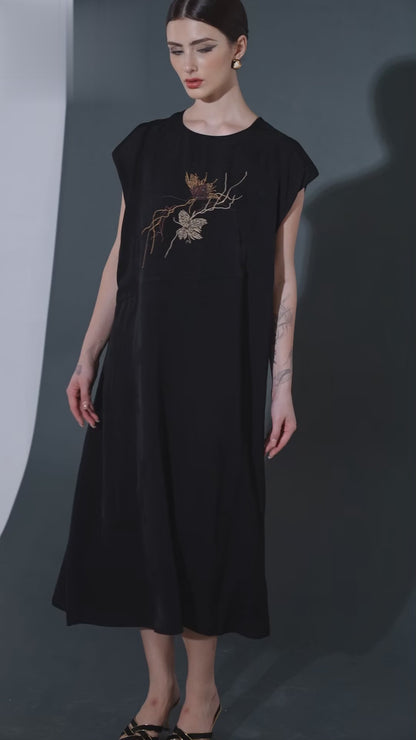 Rust Sleeveless Embroidered Midi Dress