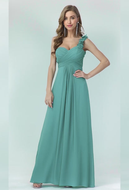 Elegant Single Shoulder Pleated Chiffon Bridesmaid Gown