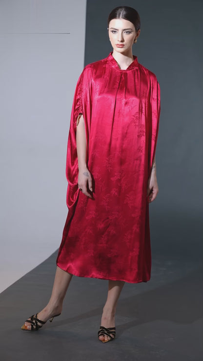 Golden Silk Embroidered Midi Kaftan Dress