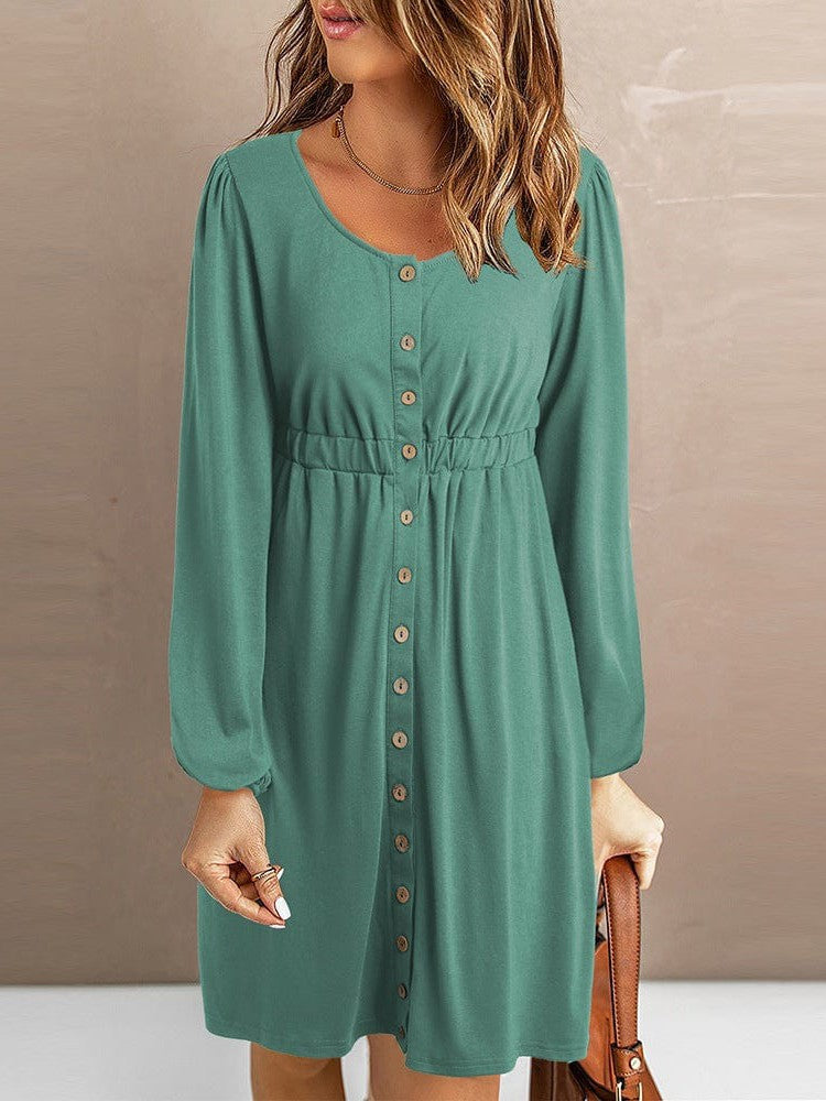 Princess Cut Long Sleeve Round Neck Dress with Colorful Collage Embellishments