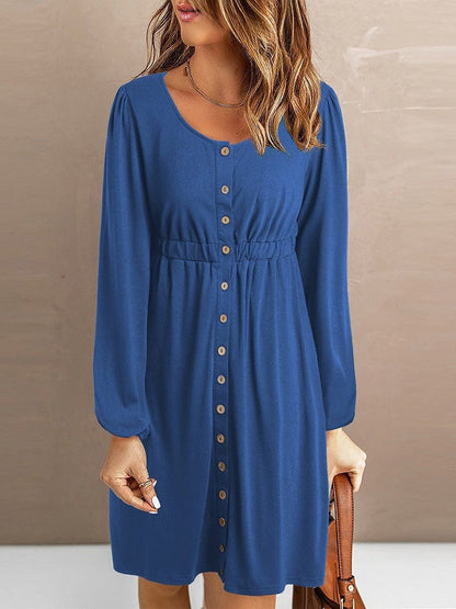 Princess Cut Long Sleeve Round Neck Dress with Colorful Collage Embellishments