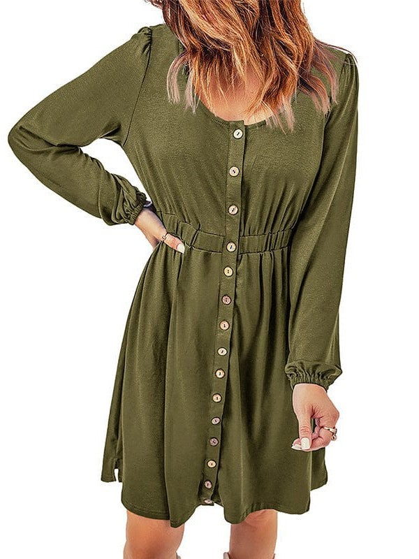 Princess Cut Long Sleeve Round Neck Dress with Colorful Collage Embellishments