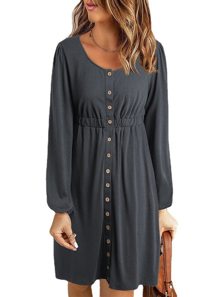 Princess Cut Long Sleeve Round Neck Dress with Colorful Collage Embellishments