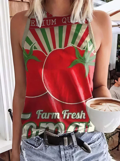 Printed Round Neck Slim Tank Top