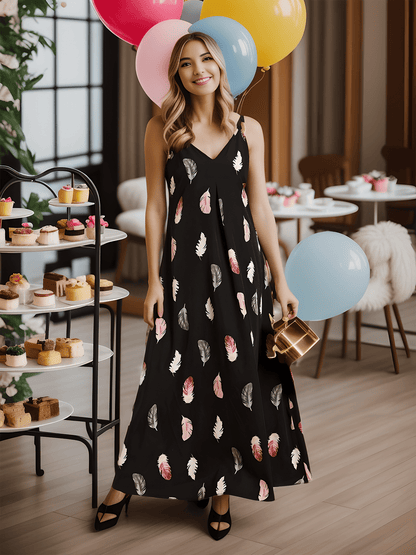 Printed Spaghetti Straps Sleeveless Wedding Guest Dress