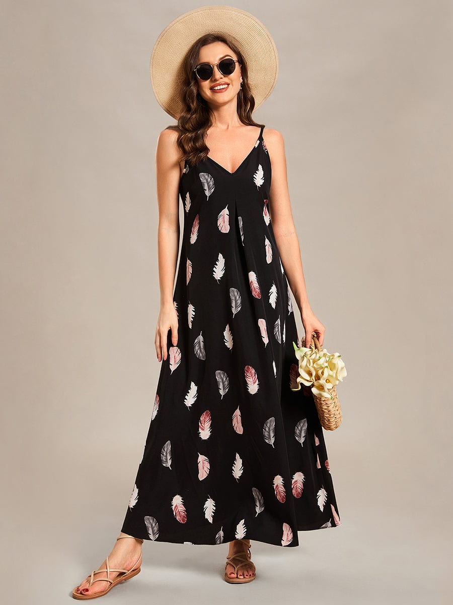 Printed Spaghetti Straps Sleeveless Wedding Guest Dress