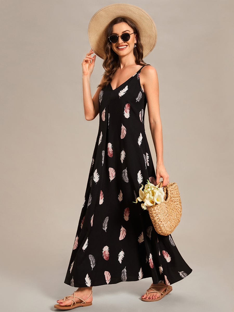 Printed Spaghetti Straps Sleeveless Wedding Guest Dress