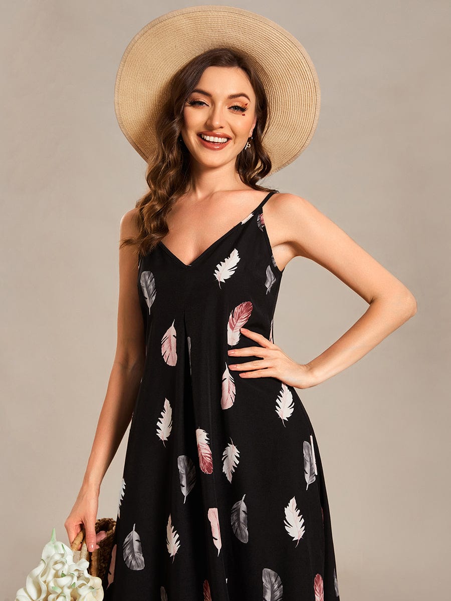 Printed Spaghetti Straps Sleeveless Wedding Guest Dress