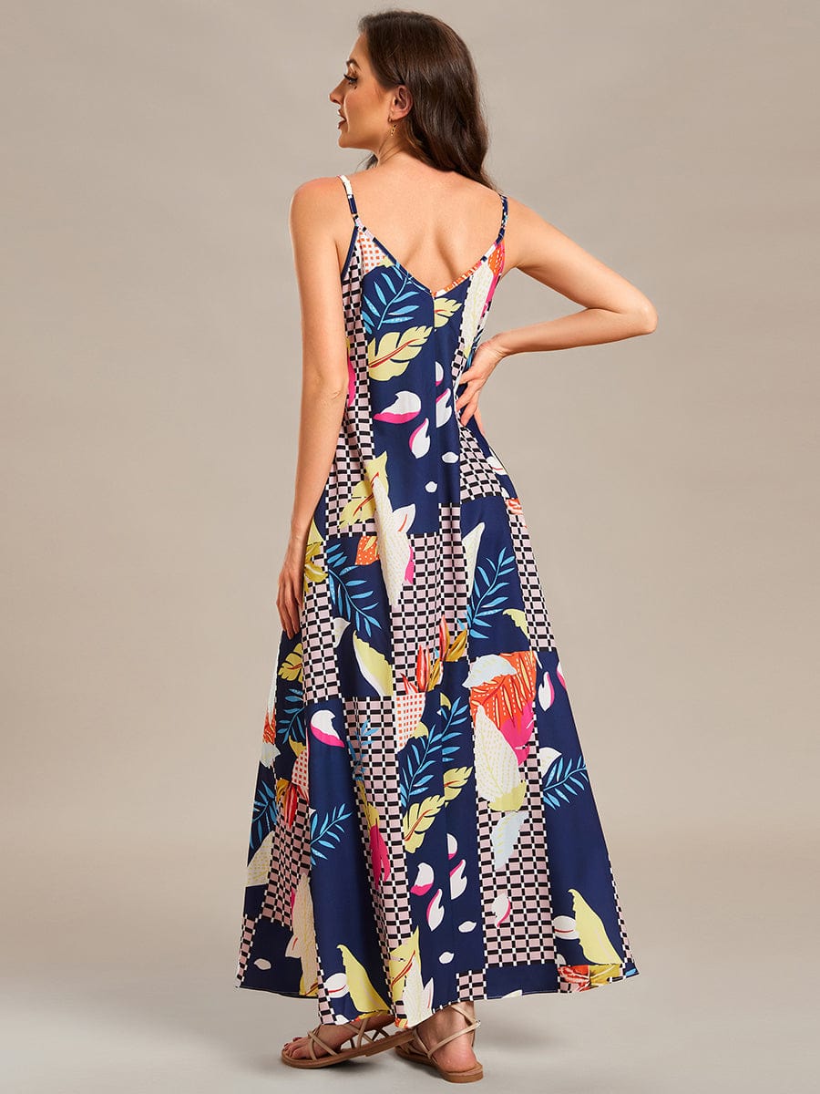 Printed Spaghetti Straps Sleeveless Wedding Guest Dress