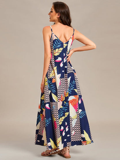 Printed Spaghetti Straps Sleeveless Wedding Guest Dress