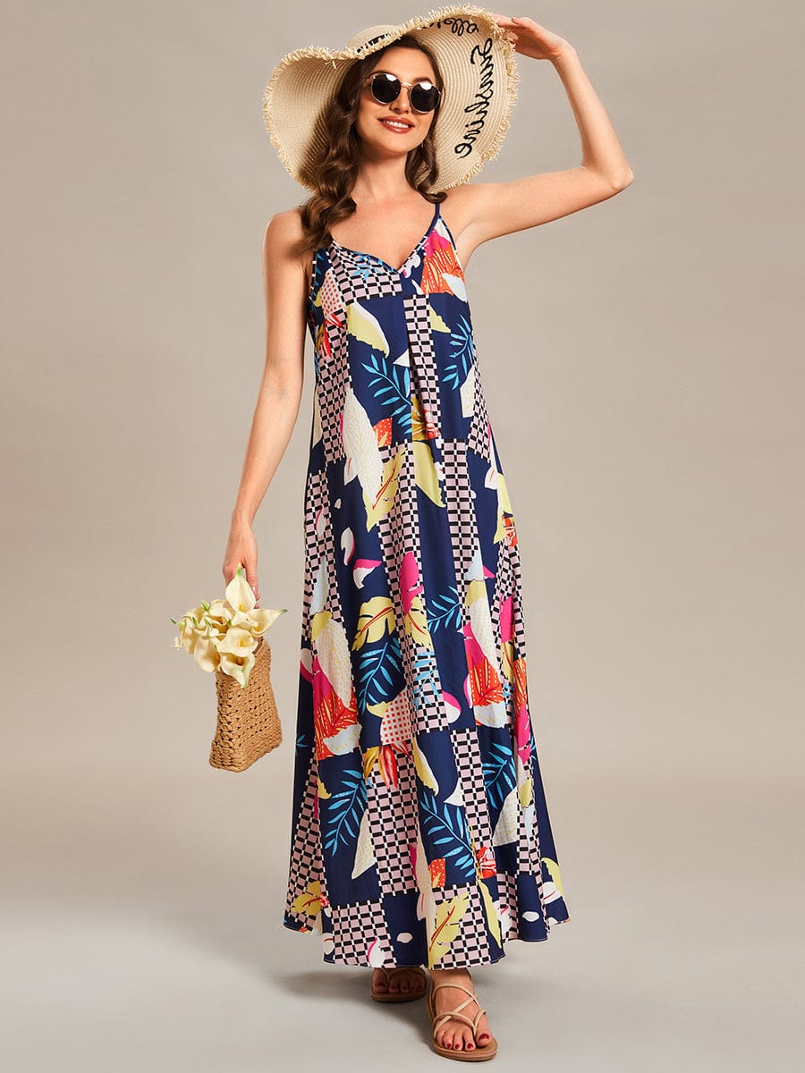 Printed Spaghetti Straps Sleeveless Wedding Guest Dress
