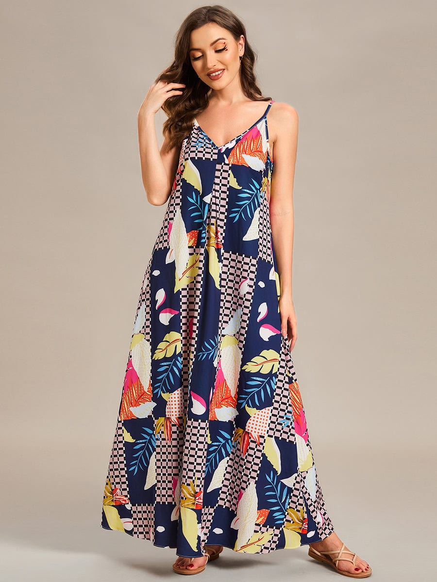 Printed Spaghetti Straps Sleeveless Wedding Guest Dress