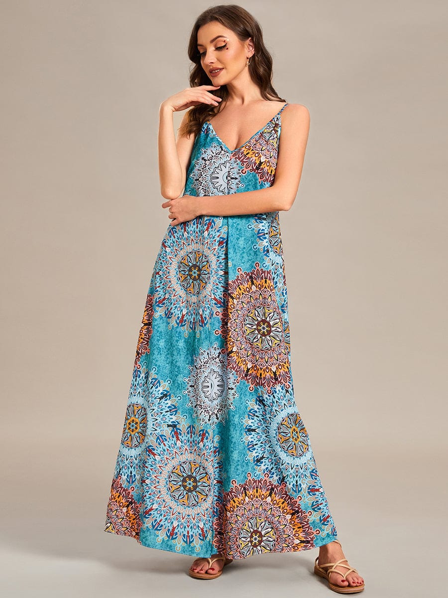 Printed Spaghetti Straps Sleeveless Wedding Guest Dress