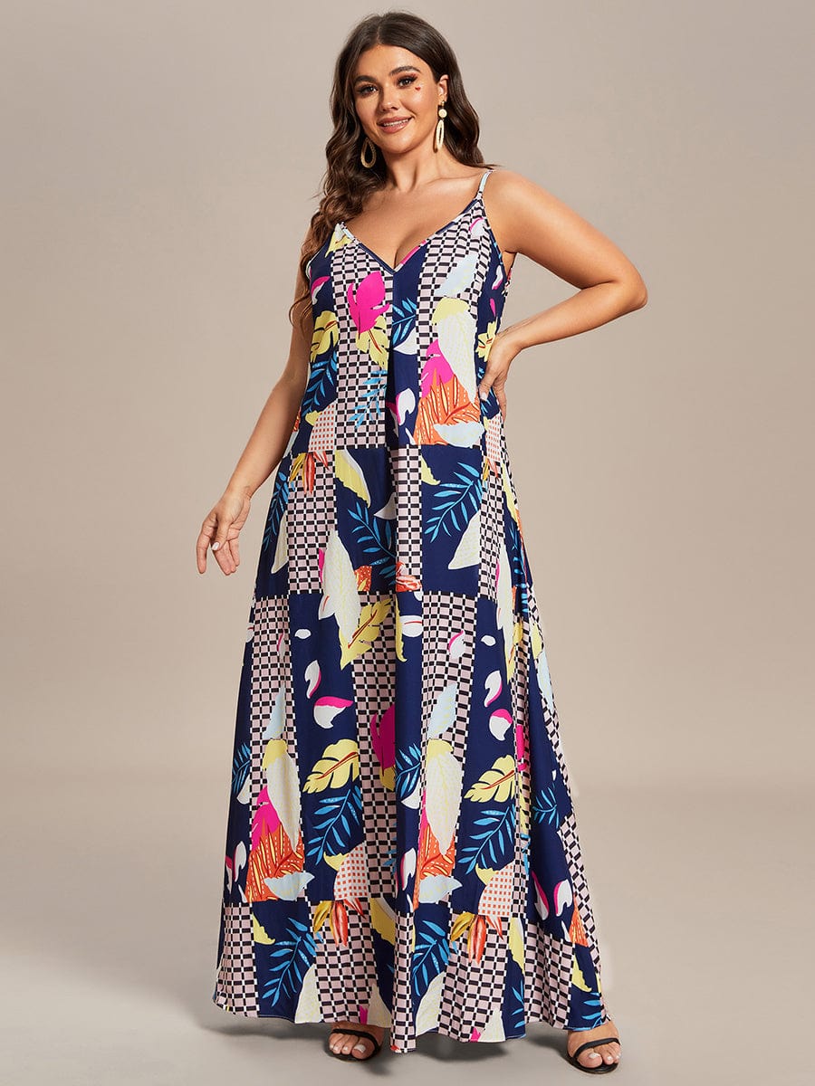 Printed Spaghetti Straps Sleeveless Wedding Guest Dress