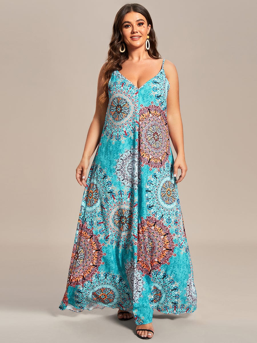 Printed Spaghetti Straps Sleeveless Wedding Guest Dress